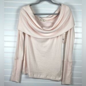 Free People NWT Snow Bunny Long Sleeve Top off the shoulder baby pink Size Large